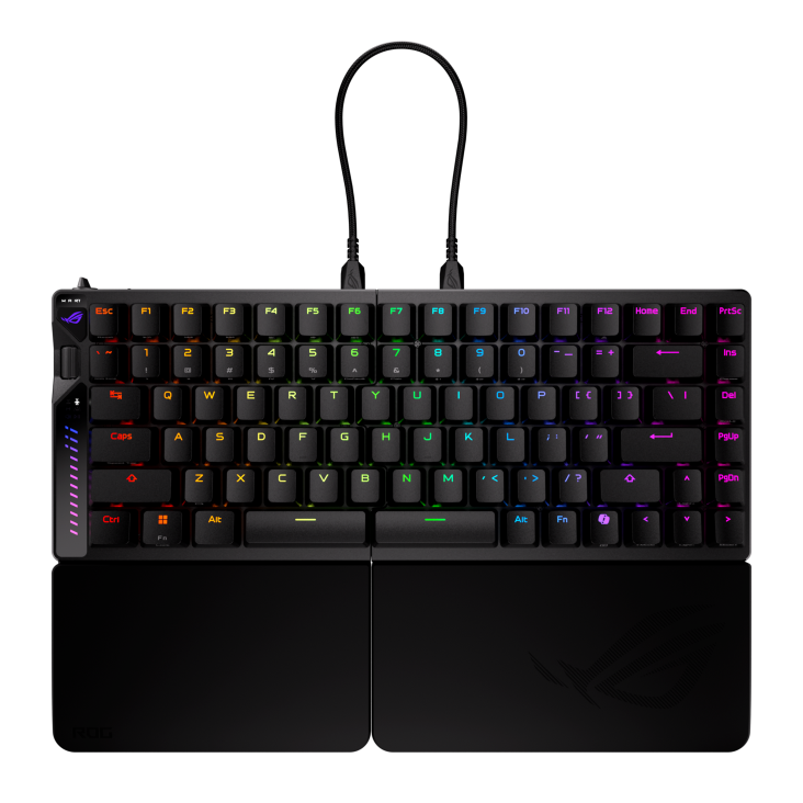 A large main feature product image of ASUS ROG Falcata 75% Compact Split Wireless Gaming Keyboard - ROG HFX V2 Magnetic Switch