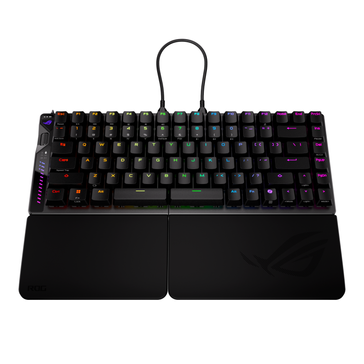 A large main feature product image of ASUS ROG Falcata 75% Compact Split Wireless Gaming Keyboard - ROG HFX V2 Magnetic Switch
