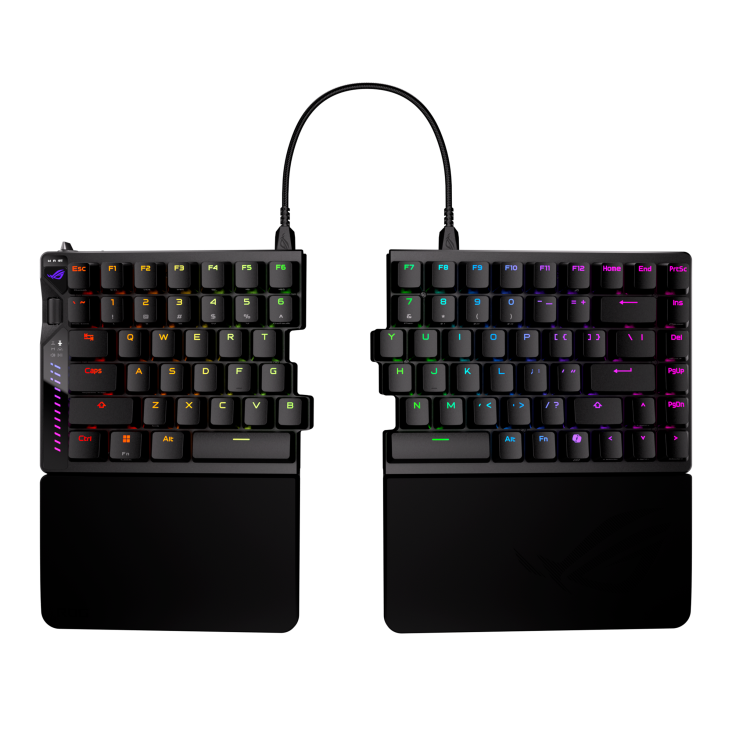 A large main feature product image of ASUS ROG Falcata 75% Compact Split Wireless Gaming Keyboard - ROG HFX V2 Magnetic Switch