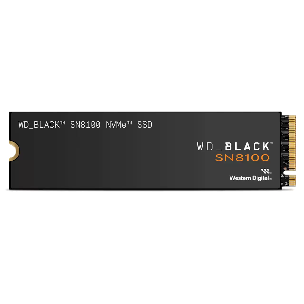 A large main feature product image of WD Black SN8100 PCIe Gen 5 NVMe M.2 SSD - 4TB