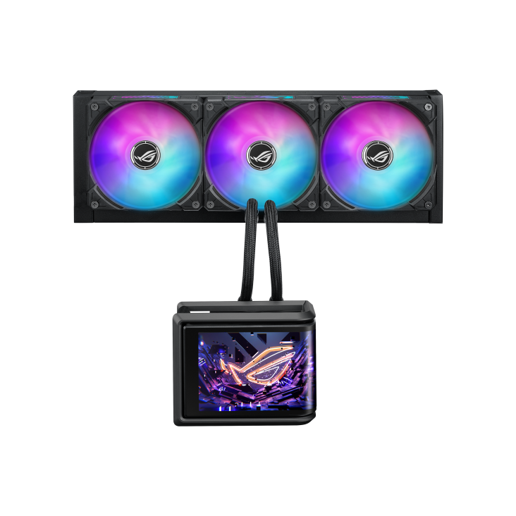 A large main feature product image of ASUS ROG Ryuo IV SLC 360 ARGB 360mm AIO Liquid CPU Cooler