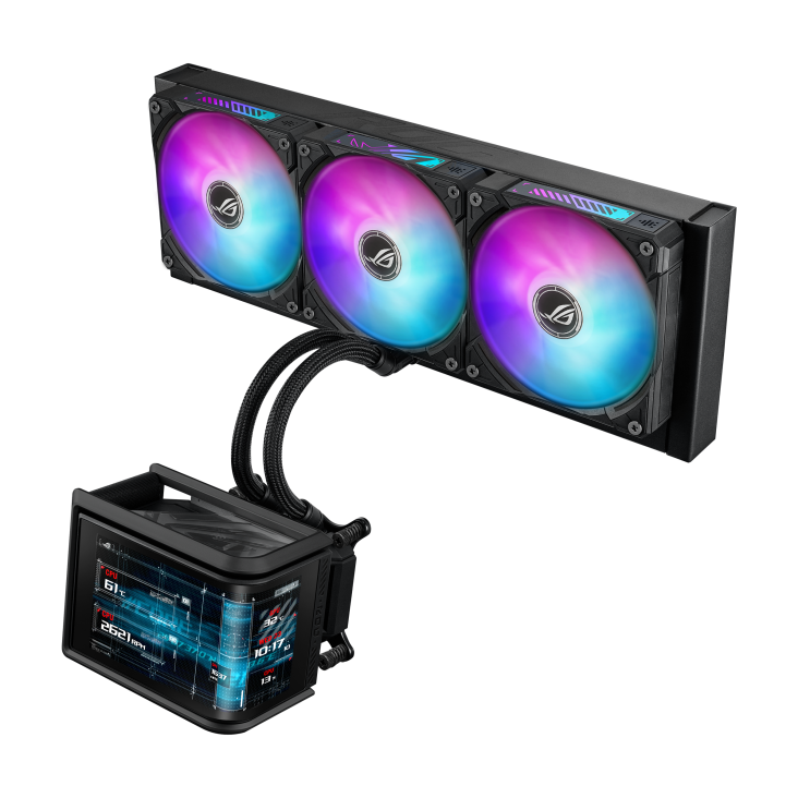 A large main feature product image of ASUS ROG Ryuo IV SLC 360 ARGB 360mm AIO Liquid CPU Cooler