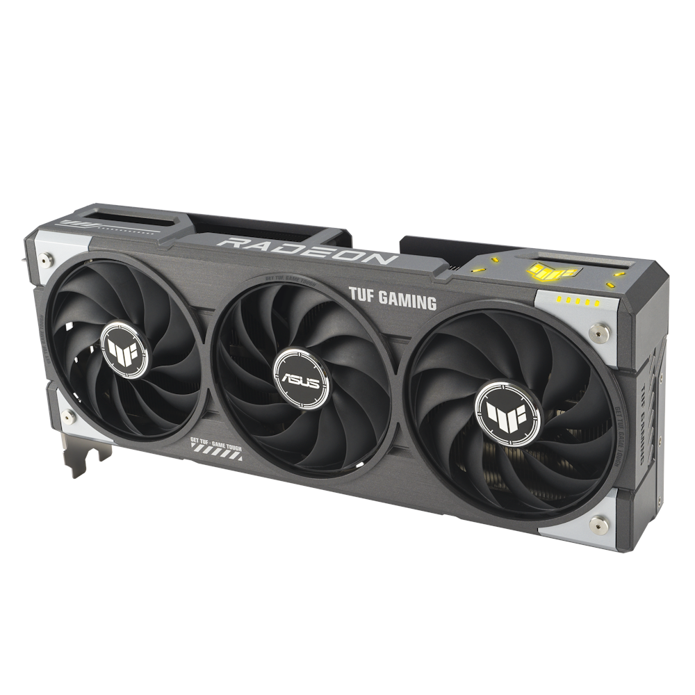 A large main feature product image of ASUS Radeon RX 9060 XT TUF Gaming OC 16GB GDDR6