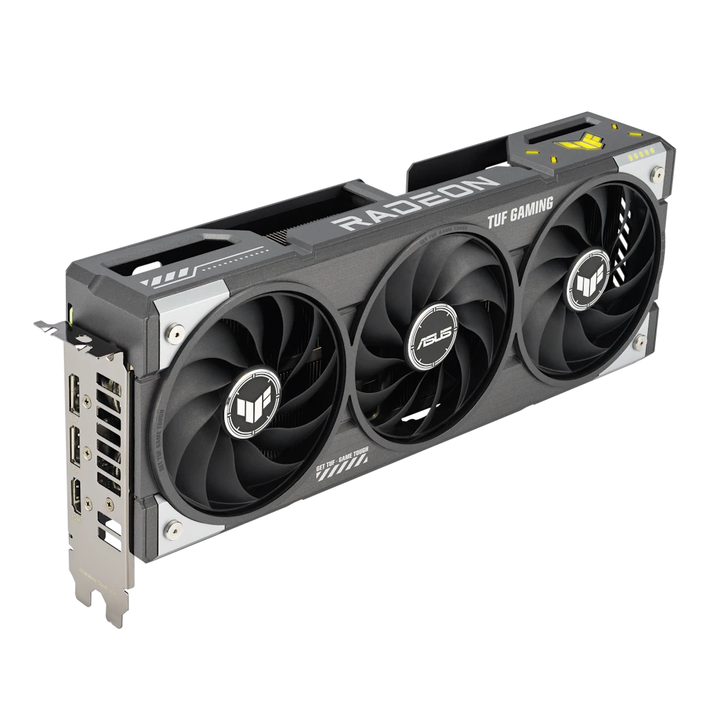 A large main feature product image of ASUS Radeon RX 9060 XT TUF Gaming OC 16GB GDDR6