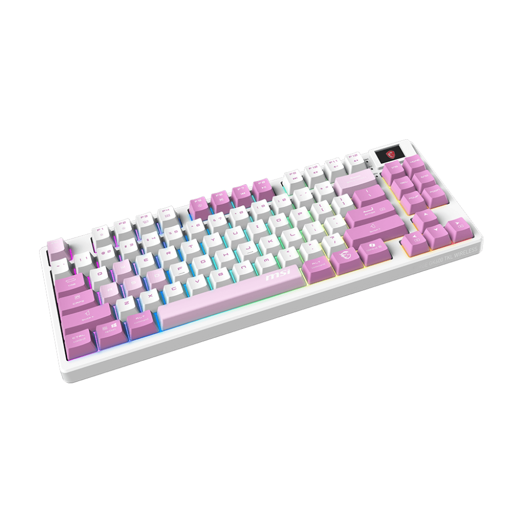 A large main feature product image of MSI Forge GK600 TKL Wireless Mechanical Keyboard - Violet