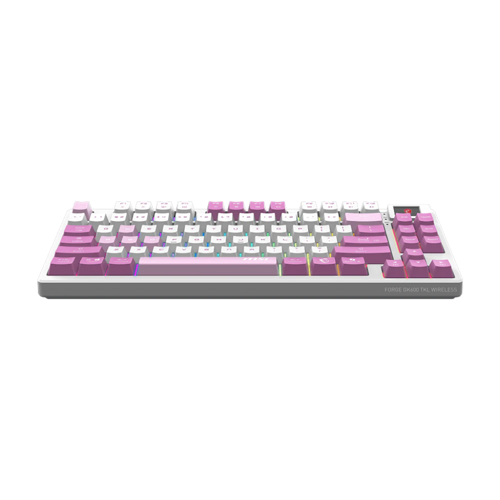 A large main feature product image of MSI Forge GK600 TKL Wireless Mechanical Keyboard - Violet