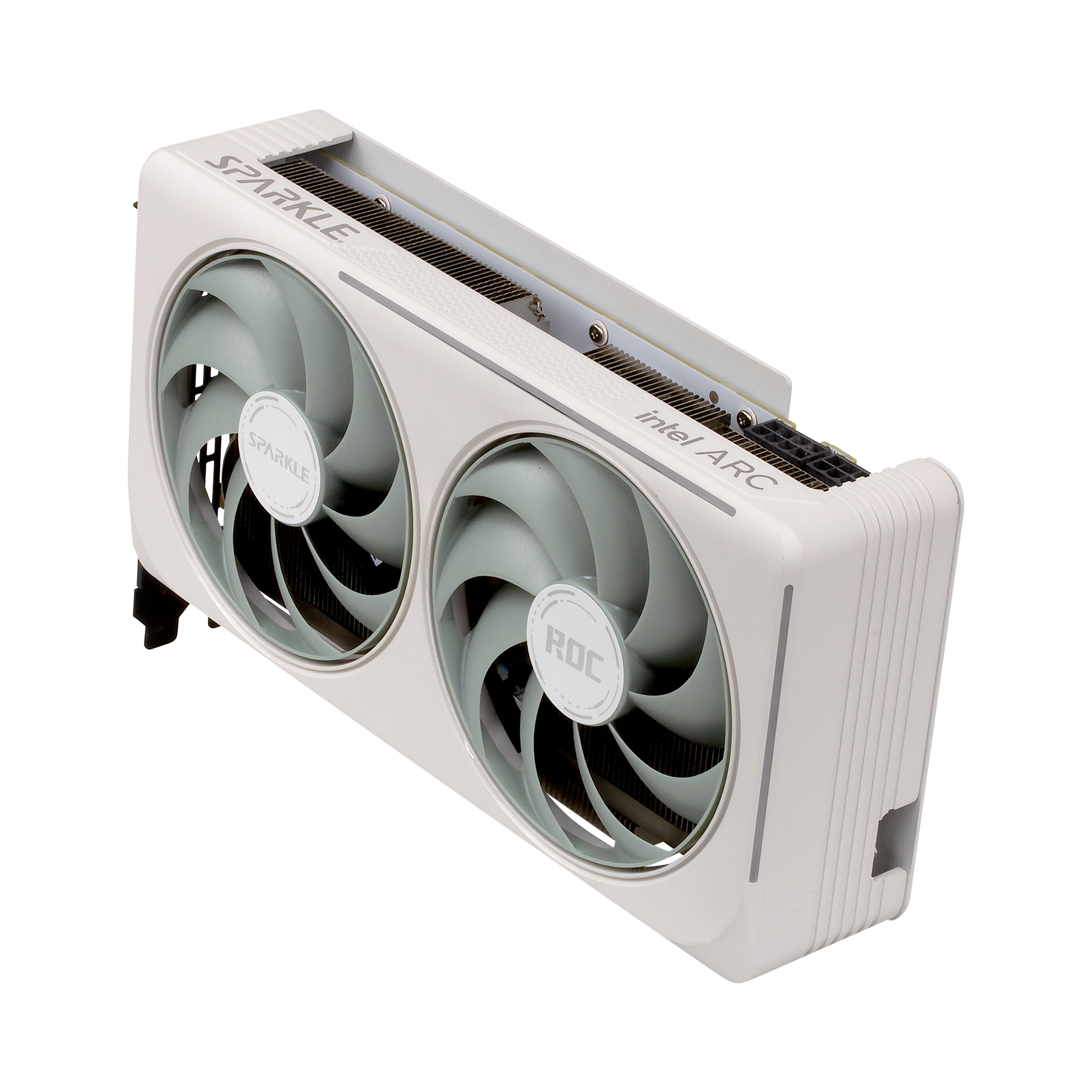 A large main feature product image of SPARKLE Intel Arc Battlemage B580 ROC Luna OC Ultra 12GB GDDR6