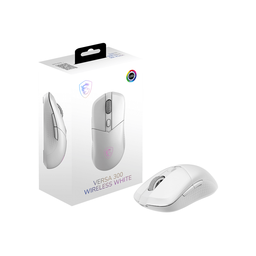 A large main feature product image of MSI Versa 300 Wireless Gaming Mouse - White