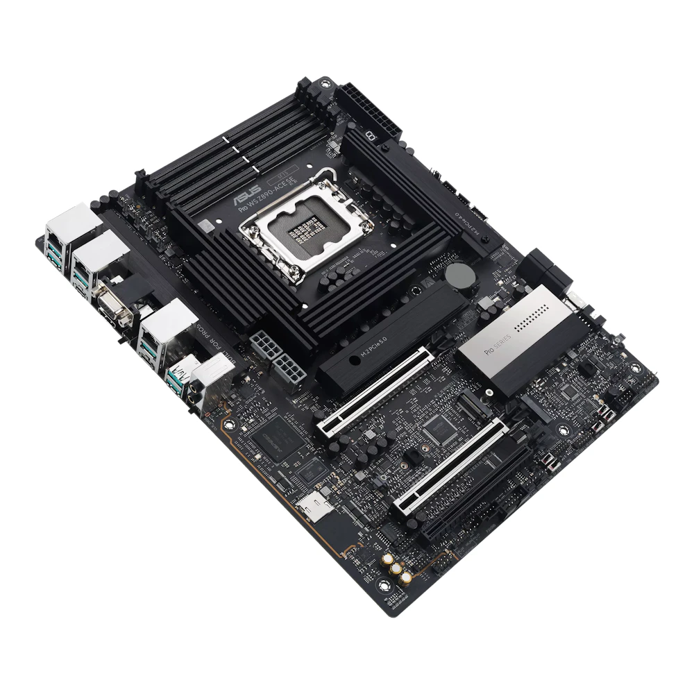 A large main feature product image of ASUS PRO WS Z890-ACE SE LGA1851 ATX Workstation Motherboard