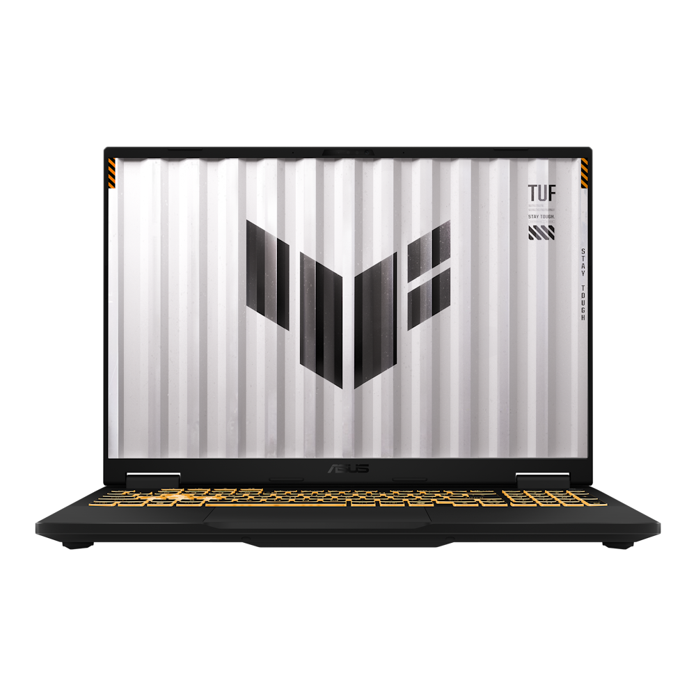 A large main feature product image of ASUS TUF Gaming F16 (FX608) - 16" 165Hz, i5-13450HX, RTX 5060, 16GB/512GB - Win 11 Notebook