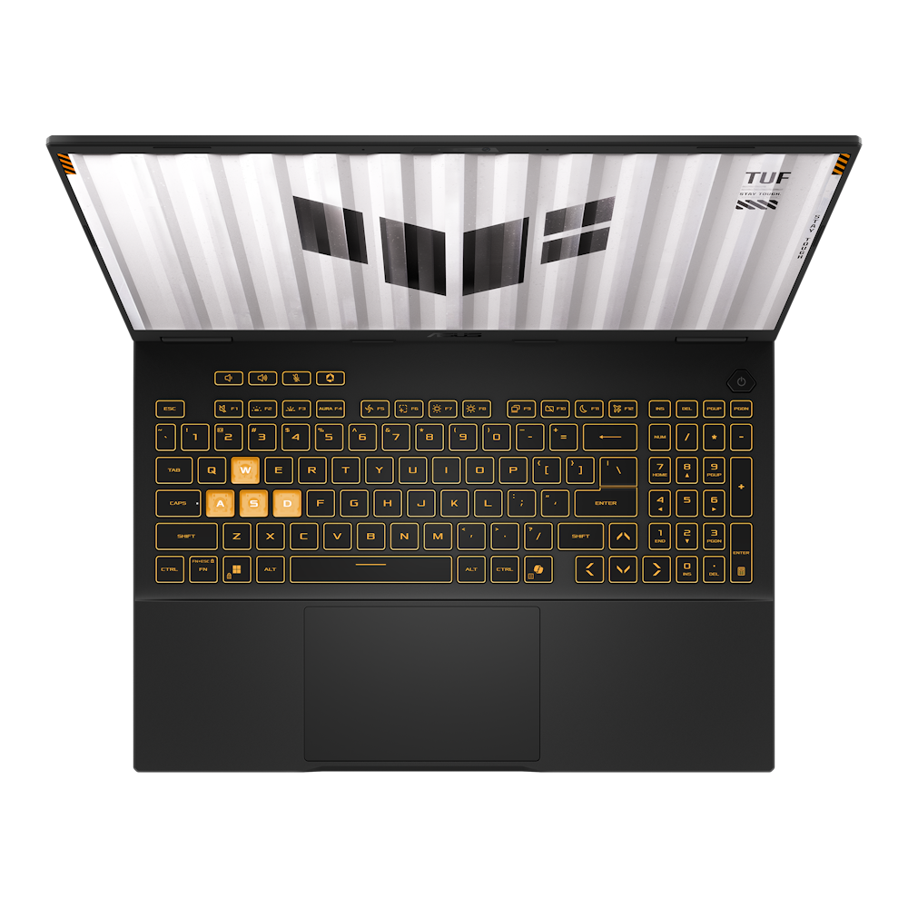 A large main feature product image of ASUS TUF Gaming F16 (FX608) - 16" 165Hz, i7-14650HX, RTX 5060, 16GB/512GB - Win 11 Notebook