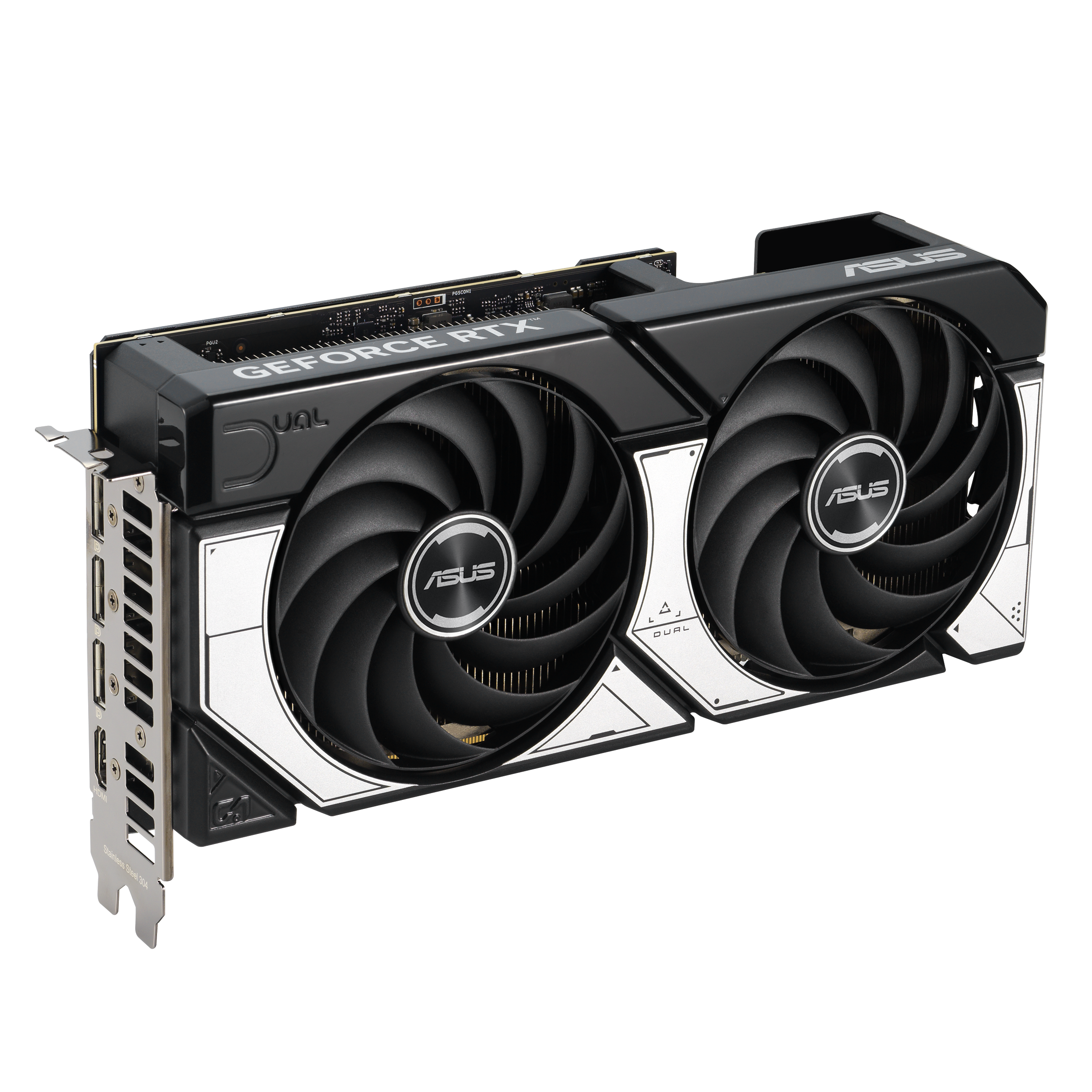 A large main feature product image of ASUS GeForce RTX 5070 Dual OC 12GB GDDR7