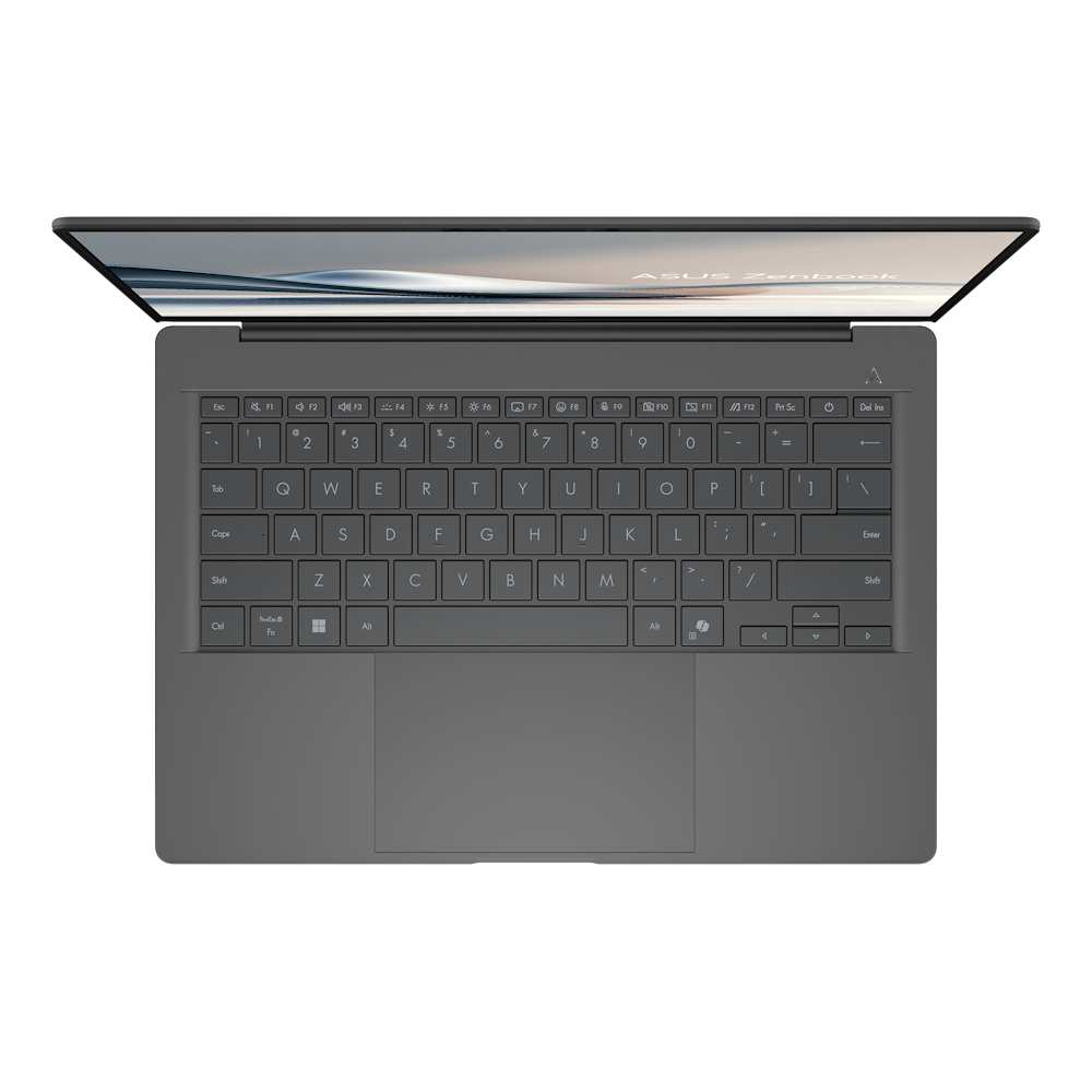 A large main feature product image of ASUS Zenbook A14 (UX3407) - 14" OLED, Snapdragon X Plus, 16GB/512GB - Win 11 Copilot+ AI Notebook