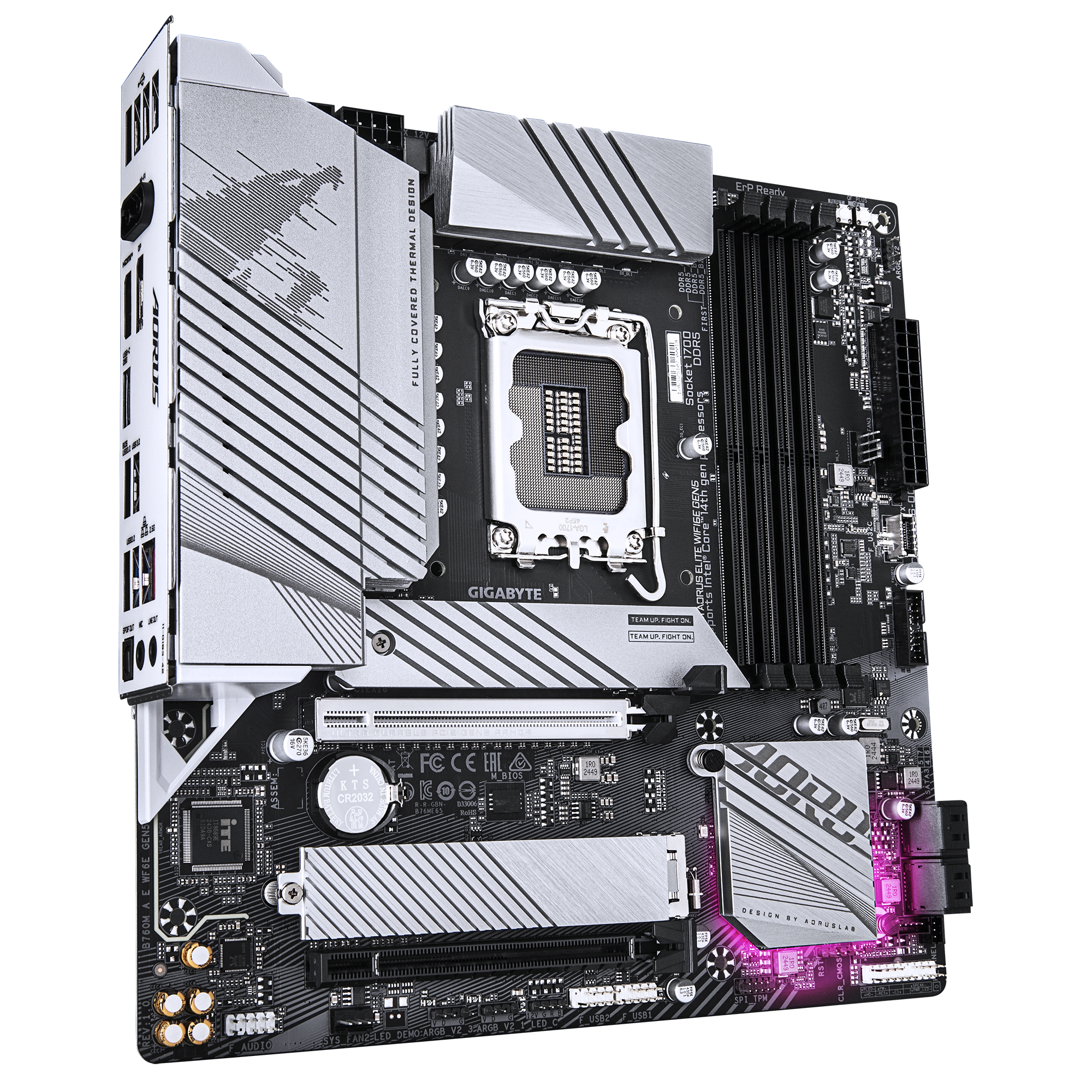 A large main feature product image of Gigabyte B760M AORUS ELITE WiFi6E GEN5 LGA1700 mATX Desktop Motherboard