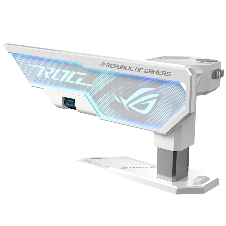 A large main feature product image of ASUS ROG Herculx Graphics Card Holder - White