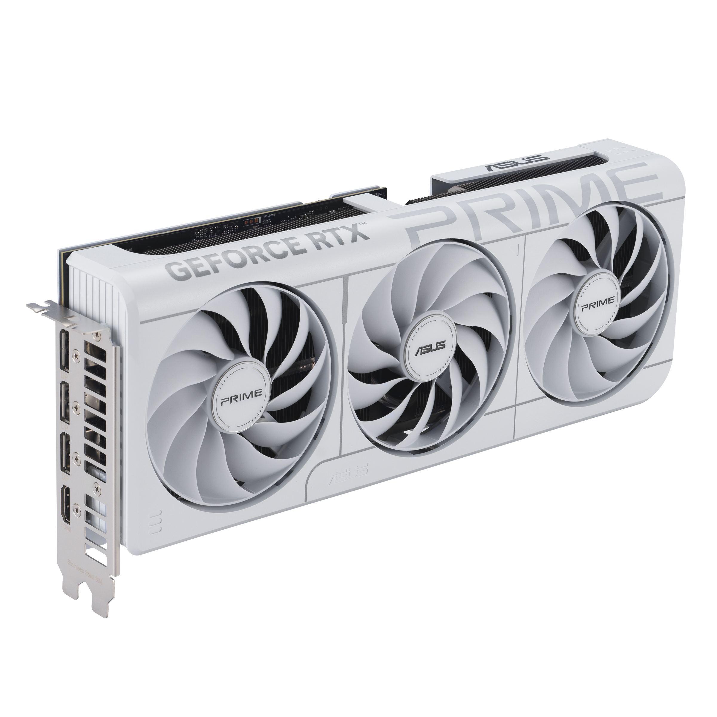 A large main feature product image of ASUS GeForce RTX 5070 Prime OC 12GB GDDR7 - White