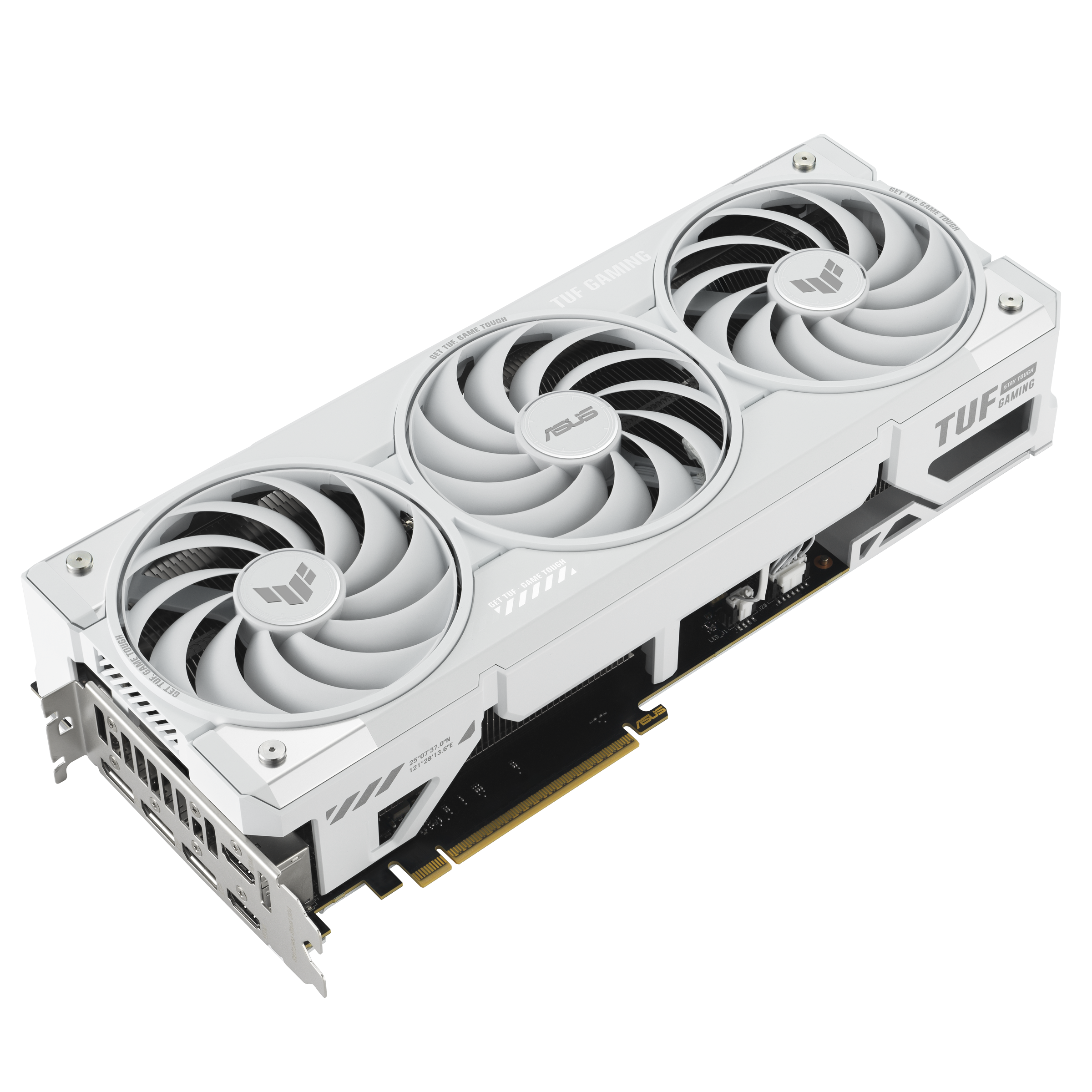 A large main feature product image of ASUS GeForce RTX 5070 Ti TUF Gaming OC 16GB GDDR7 - White