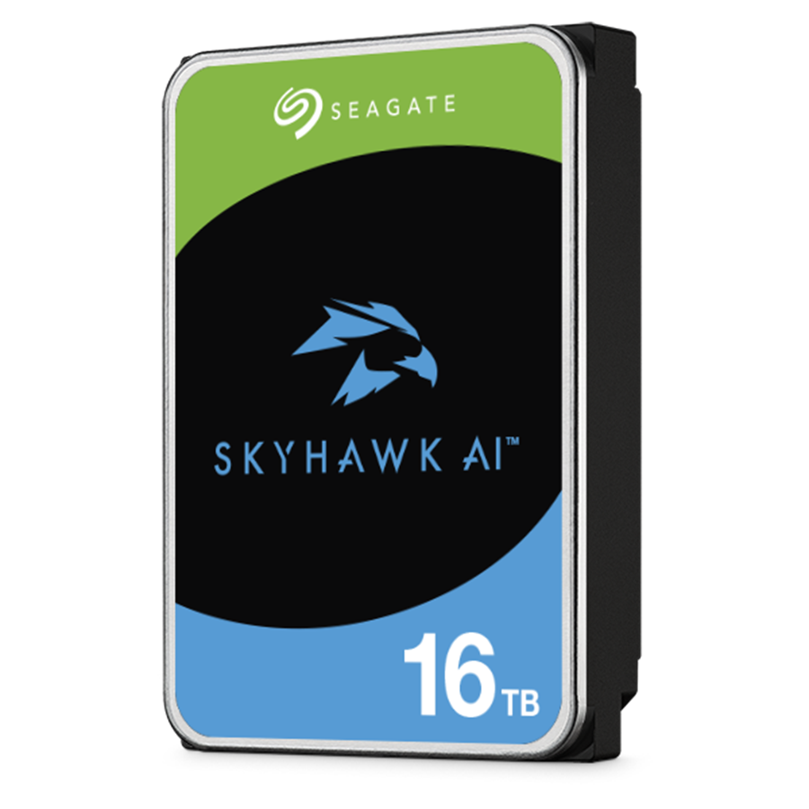 A large main feature product image of Seagate SkyHawk AI 3.5" Surveillance HDD - 16TB 256MB