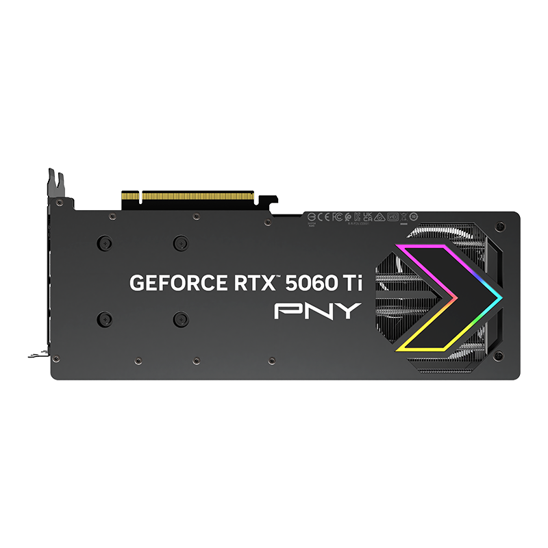 A large main feature product image of PNY GeForce RTX 5060 Ti ARGB OC 16GB GDDR7