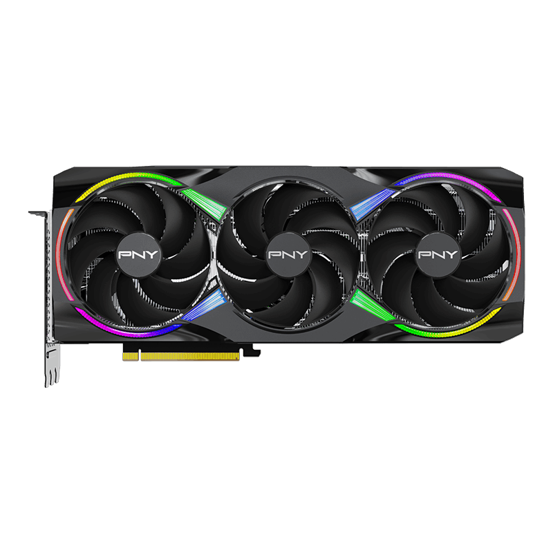 A large main feature product image of PNY GeForce RTX 5070 Ti ARGB Triple Fan PLUS OC 16GB GDDR7