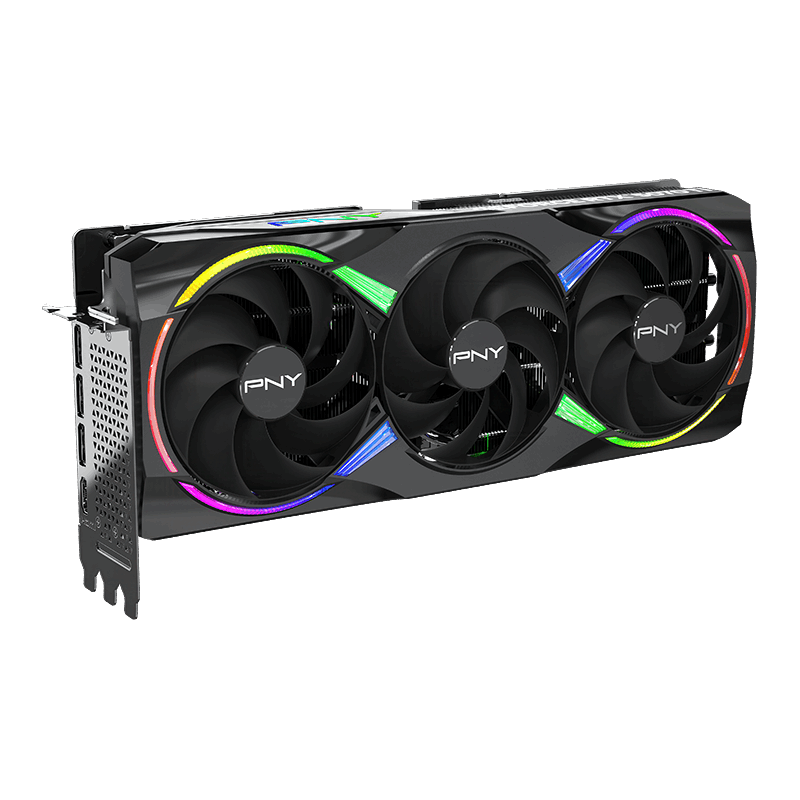 A large main feature product image of PNY GeForce RTX 5070 Ti ARGB Triple Fan PLUS OC 16GB GDDR7