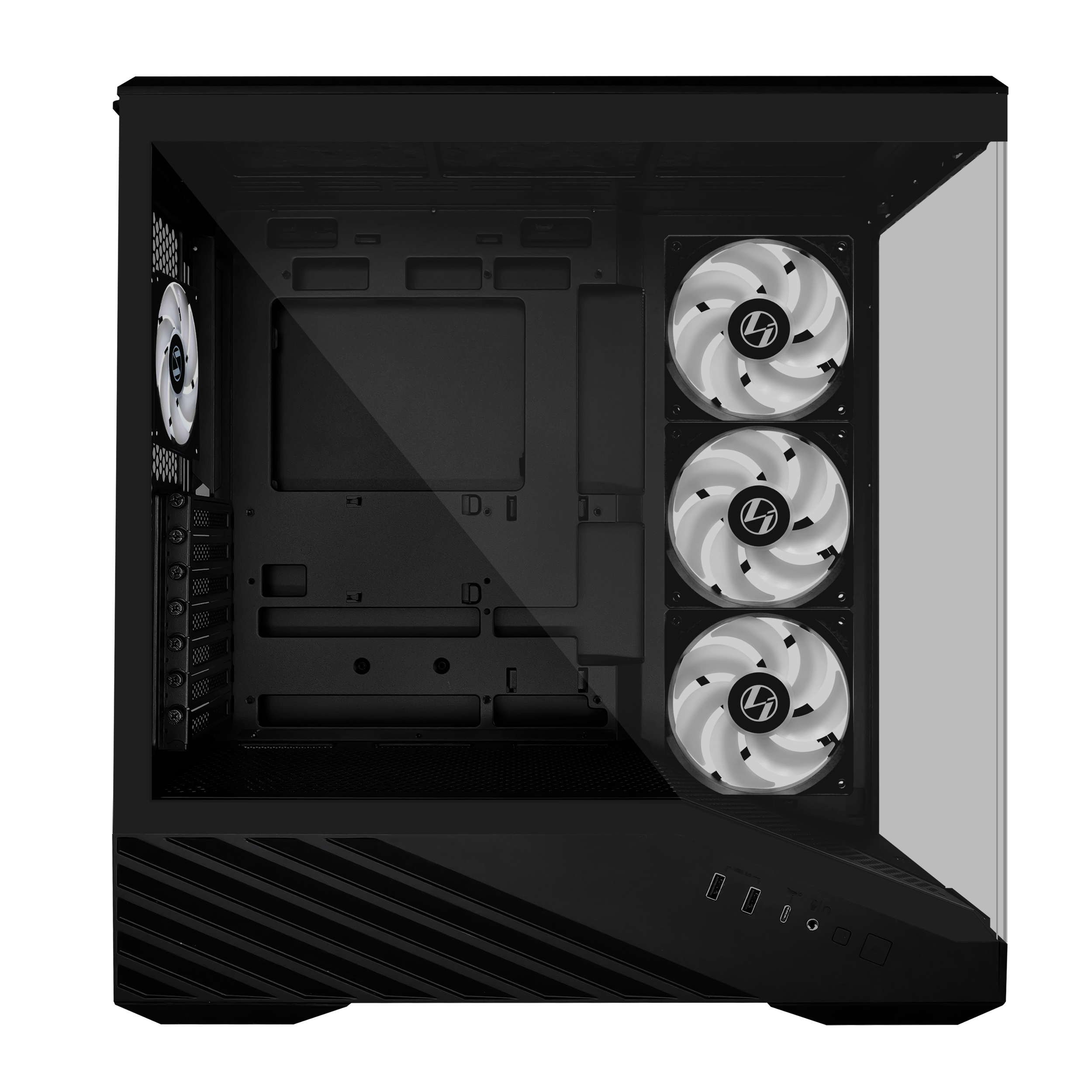 A large main feature product image of Lian Li Vector V100 RGB Glass Mid Tower Case (Black)