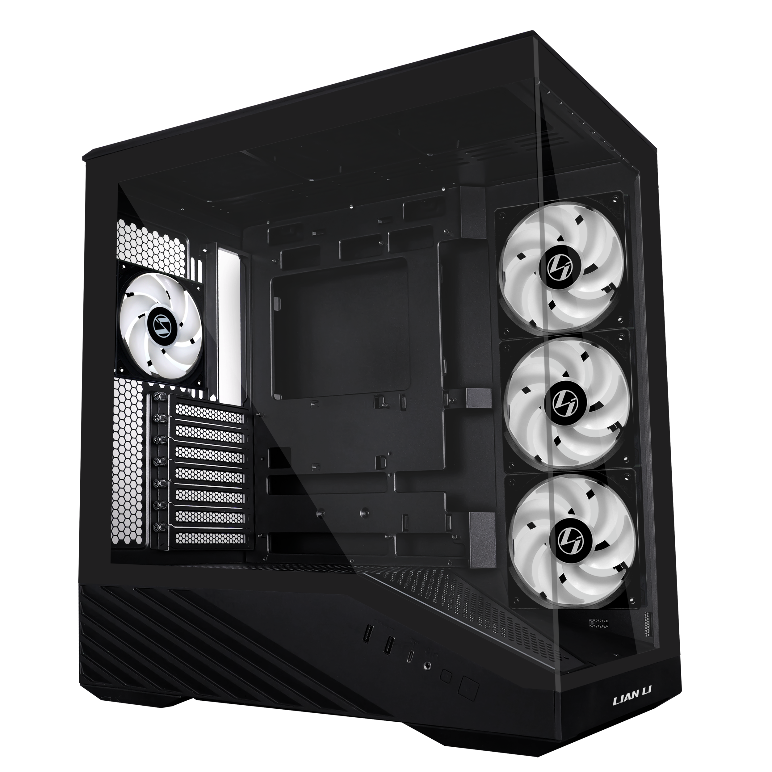 A large main feature product image of Lian Li Vector V100 RGB Glass Mid Tower Case (Black)