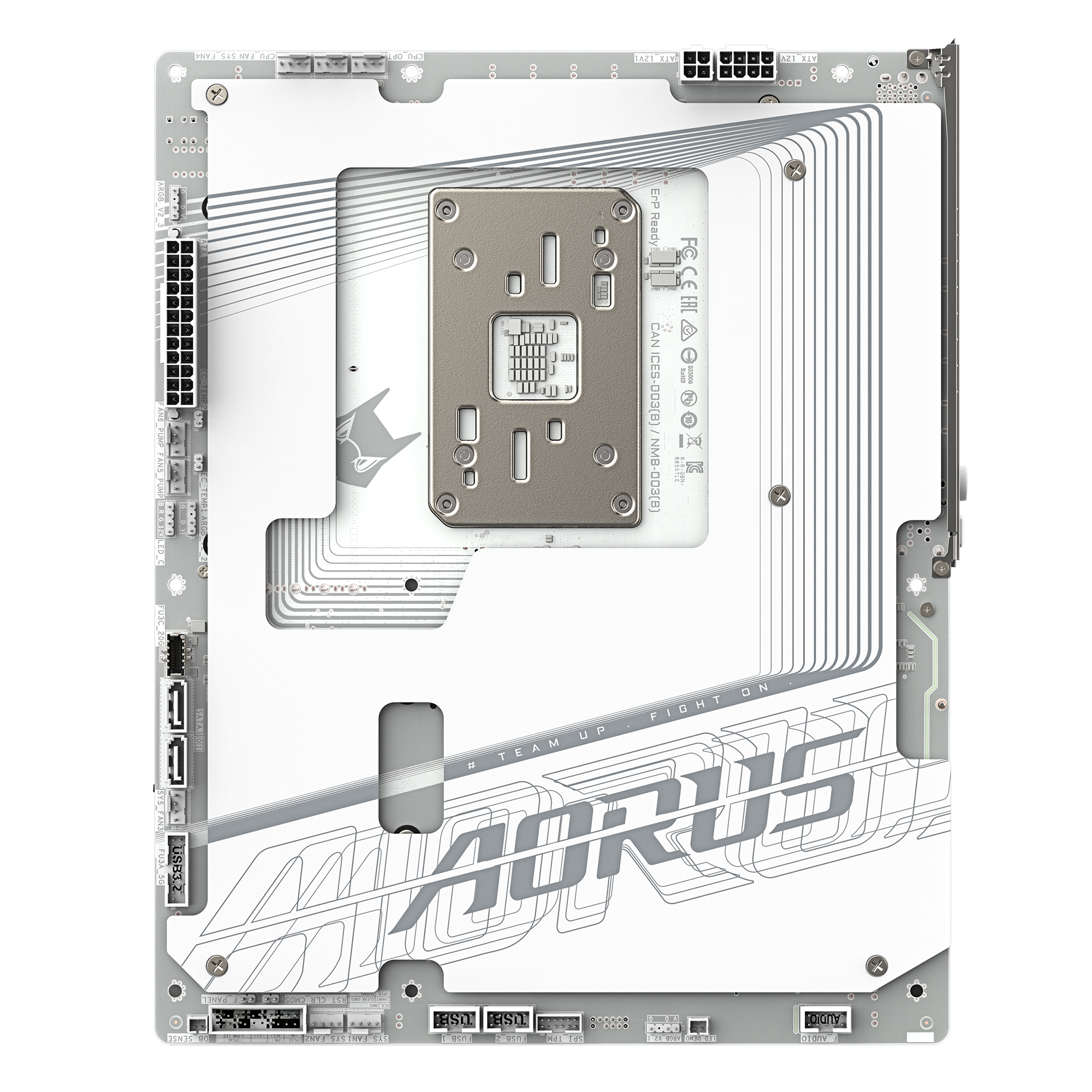 A large main feature product image of Gigabyte B850 AORUS STEALTH ICE AM5 ATX Desktop Motherboard