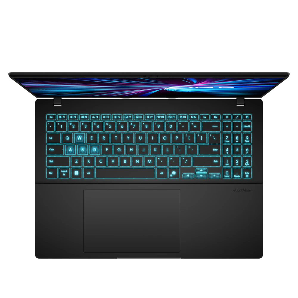 A large main feature product image of ASUS Gaming V16 (V3607) - 16" Core 7 240H, RTX 5060, 32GB/1TB - Win 11 Pro Advanced AI Notebook