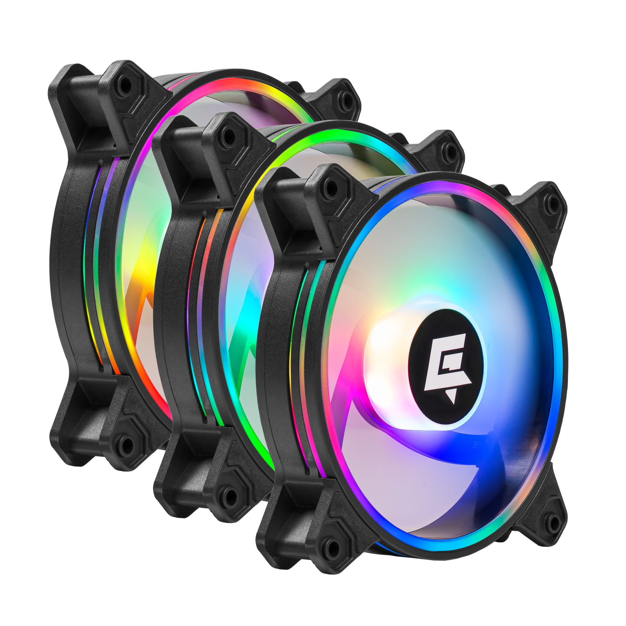 A large main feature product image of GamerChief Dash ARGB PWM 120mm Reverse Blade Fan 3 Pack - Black