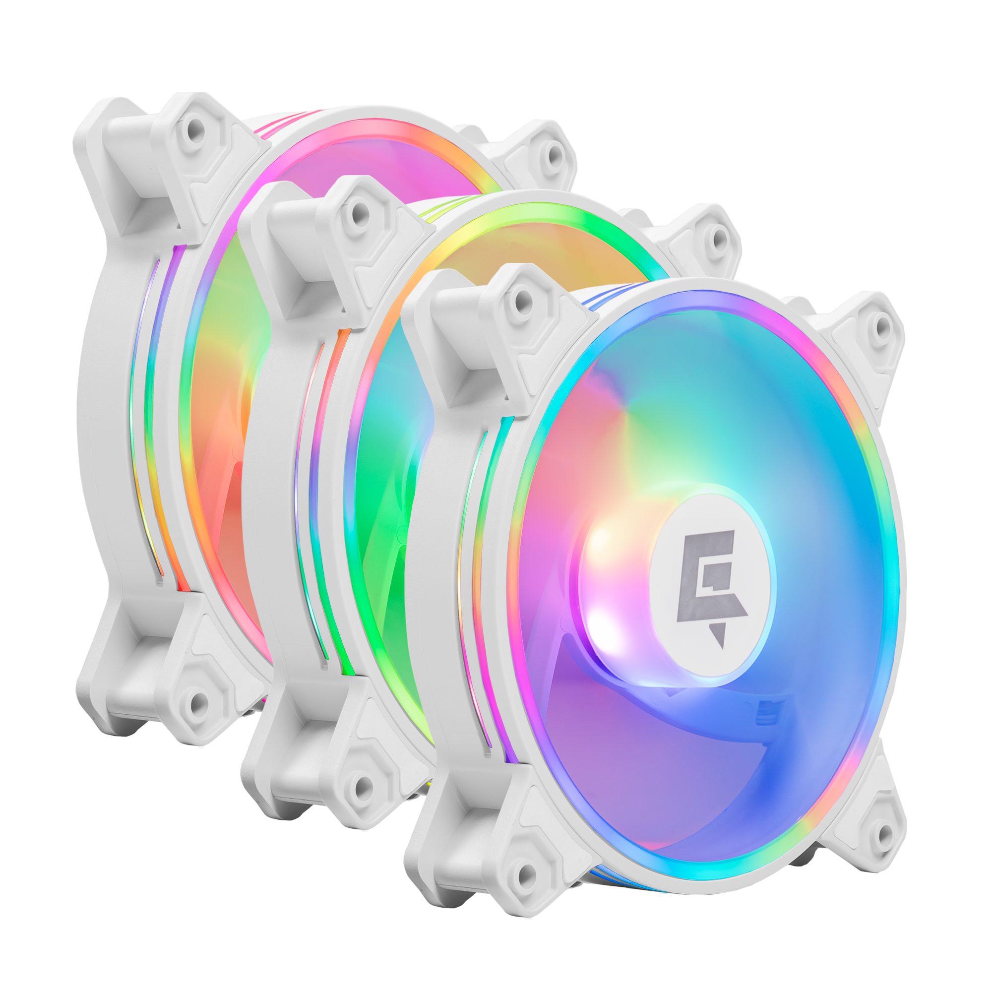 A large main feature product image of GamerChief Dash ARGB PWM 120mm Reverse Blade Fan 3 Pack - White
