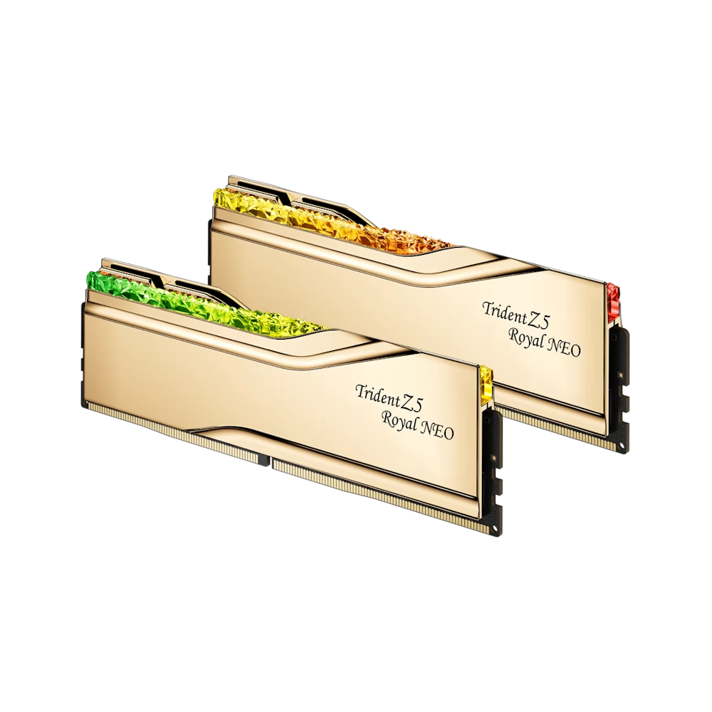 A large main feature product image of G.Skill Trident Z5 Royal Neo 64GB Kit (2x32GB) DDR5-6000 C26 - AMD EXPO - Gold