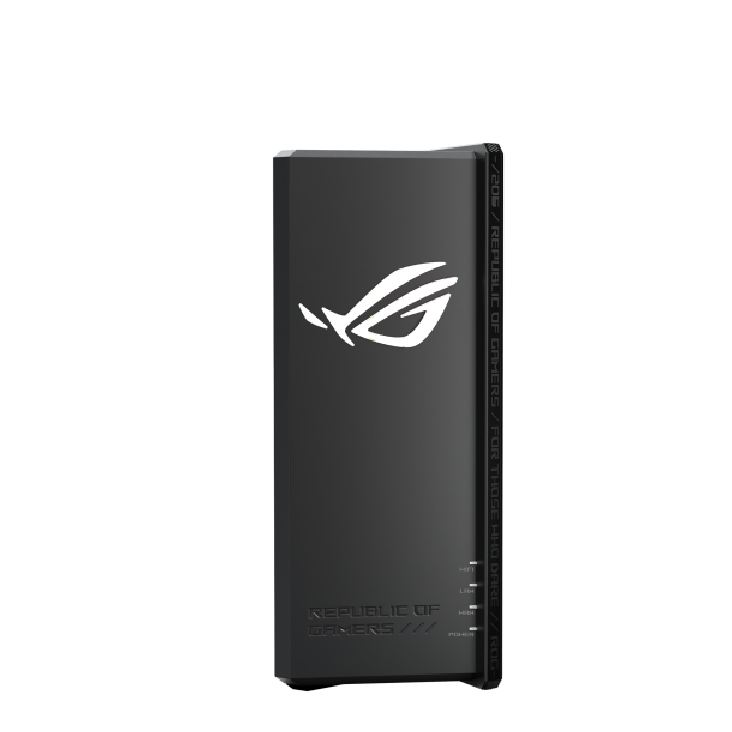 A large main feature product image of ASUS ROG Strix GS-BE18000 Tri-Band WiFi 7 Router