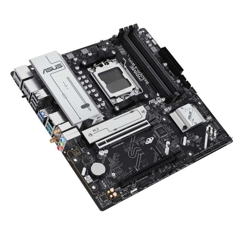 A large main feature product image of ASUS PRIME B650EM-A WiFi AM5 mATX Desktop Motherboard