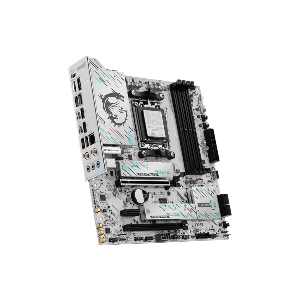 A large main feature product image of MSI B850M Gaming Plus WiFi AM5 mATX Desktop Motherboard