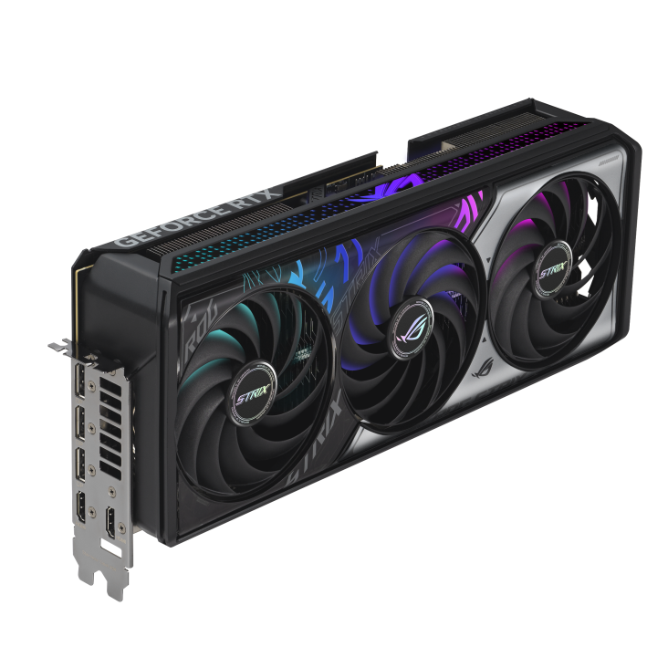 A large main feature product image of ASUS GeForce RTX 5070 Ti ROG Strix OC 16GB GDDR7