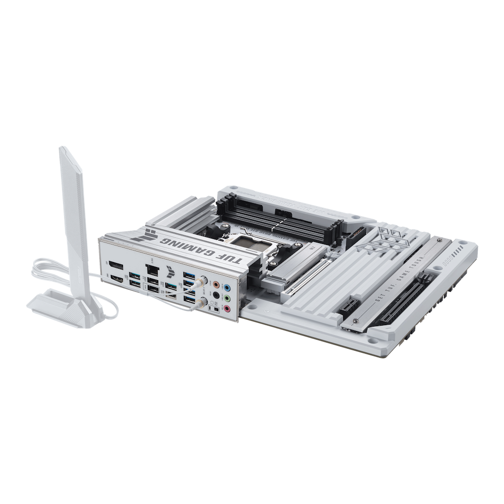 A large main feature product image of ASUS TUF Gaming B850-BTF WiFi W AM5 ATX Desktop Motherboard