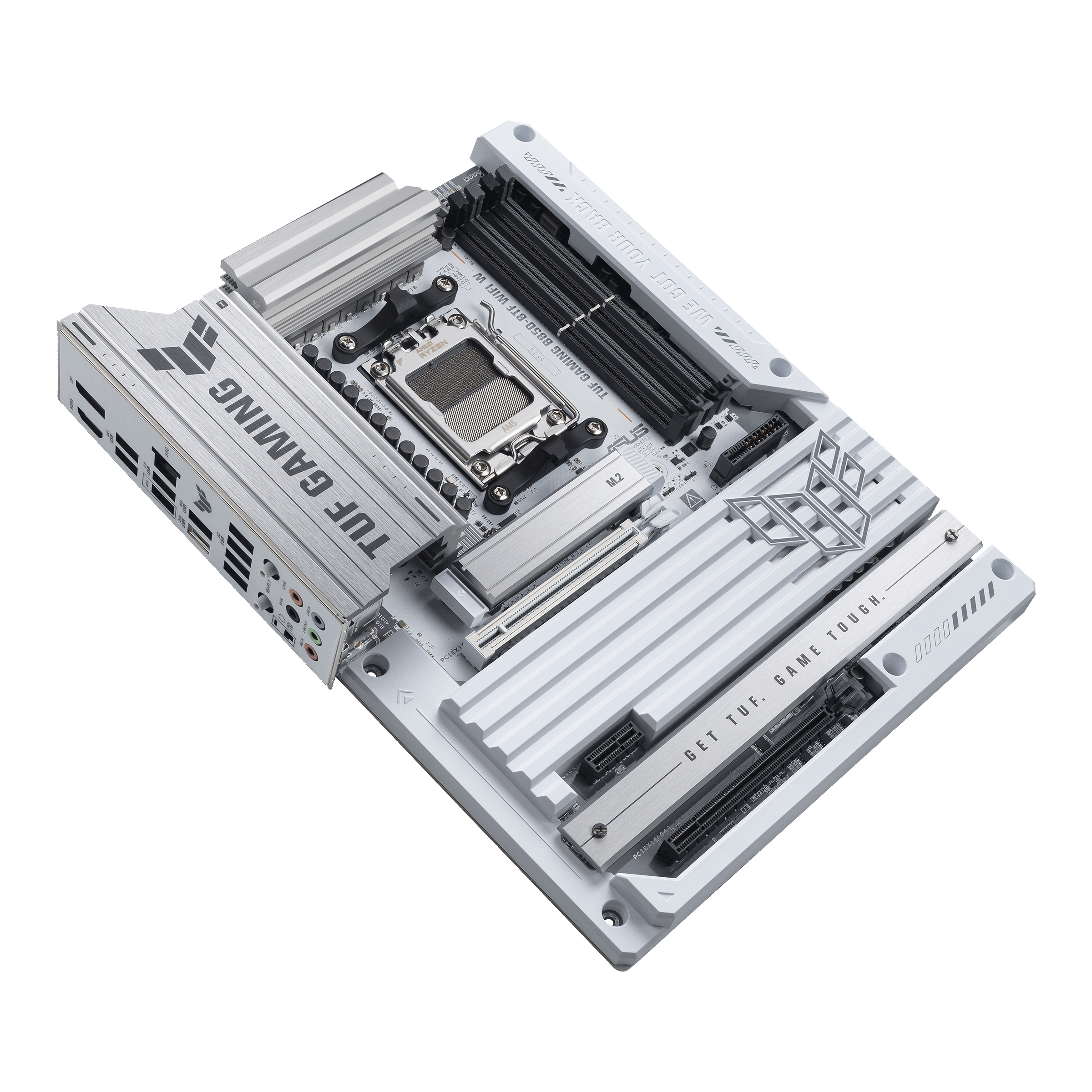 A large main feature product image of ASUS TUF Gaming B850-BTF WiFi W AM5 ATX Desktop Motherboard