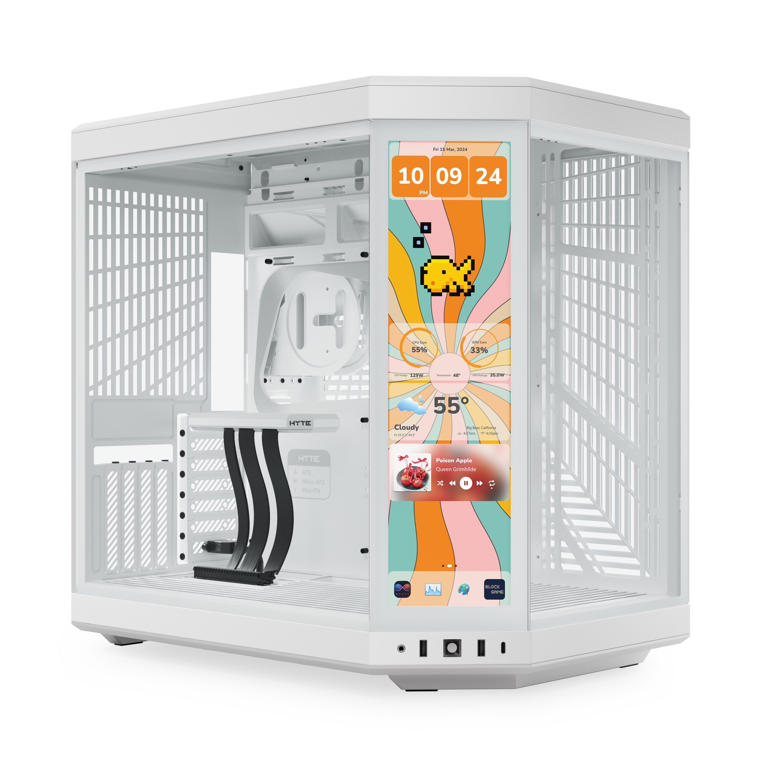 A large main feature product image of HYTE Y70 Touch Infinite Mid Tower Case w/ LCD (Snow White)