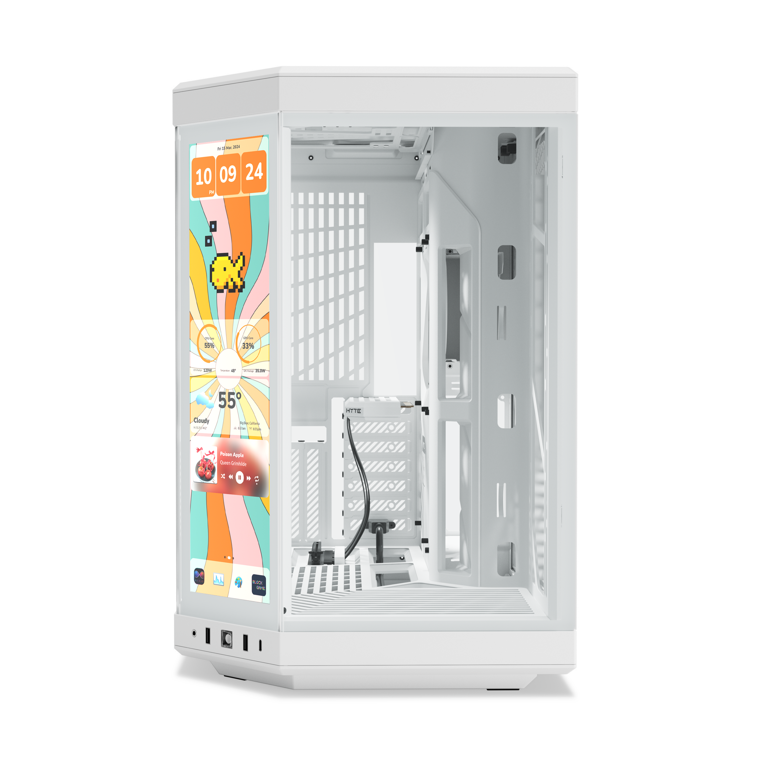 A large main feature product image of HYTE Y70 Touch Infinite Mid Tower Case w/ LCD (Snow White)