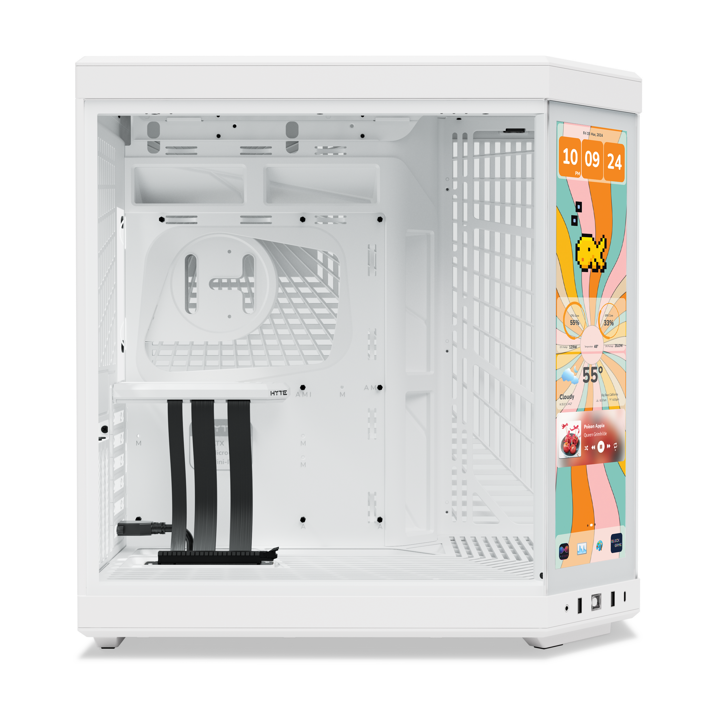 A large main feature product image of HYTE Y70 Touch Infinite Mid Tower Case w/ LCD (Snow White)