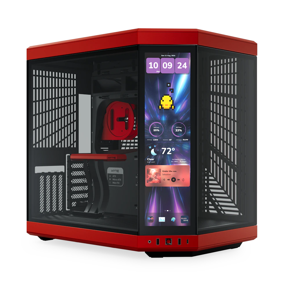 A large main feature product image of HYTE Y70 Touch Infinite Mid Tower Case w/ LCD (Black Cherry)