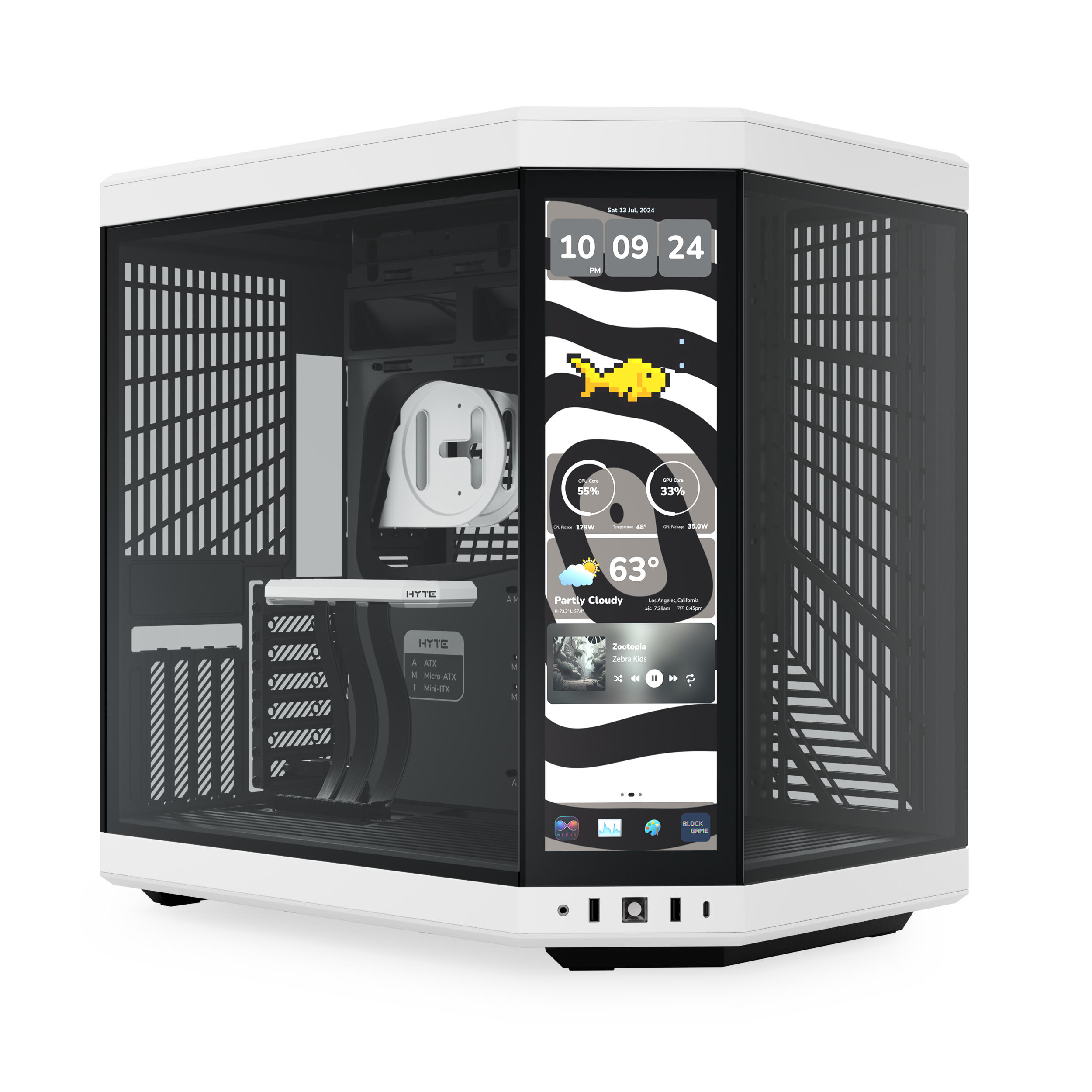 A large main feature product image of HYTE Y70 Touch Infinite Mid Tower Case w/ LCD (Panda)