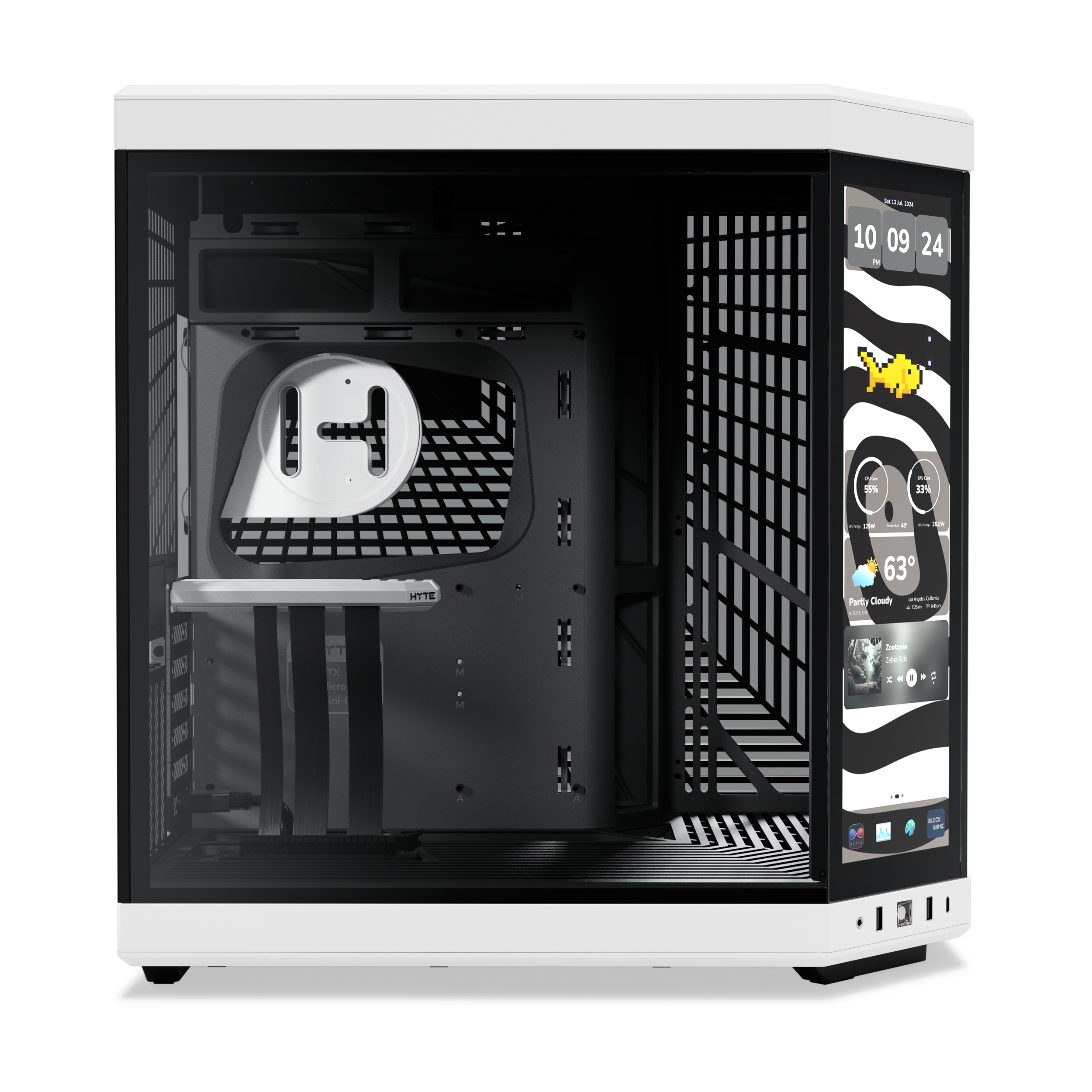A large main feature product image of HYTE Y70 Touch Infinite Mid Tower Case w/ LCD (Panda)