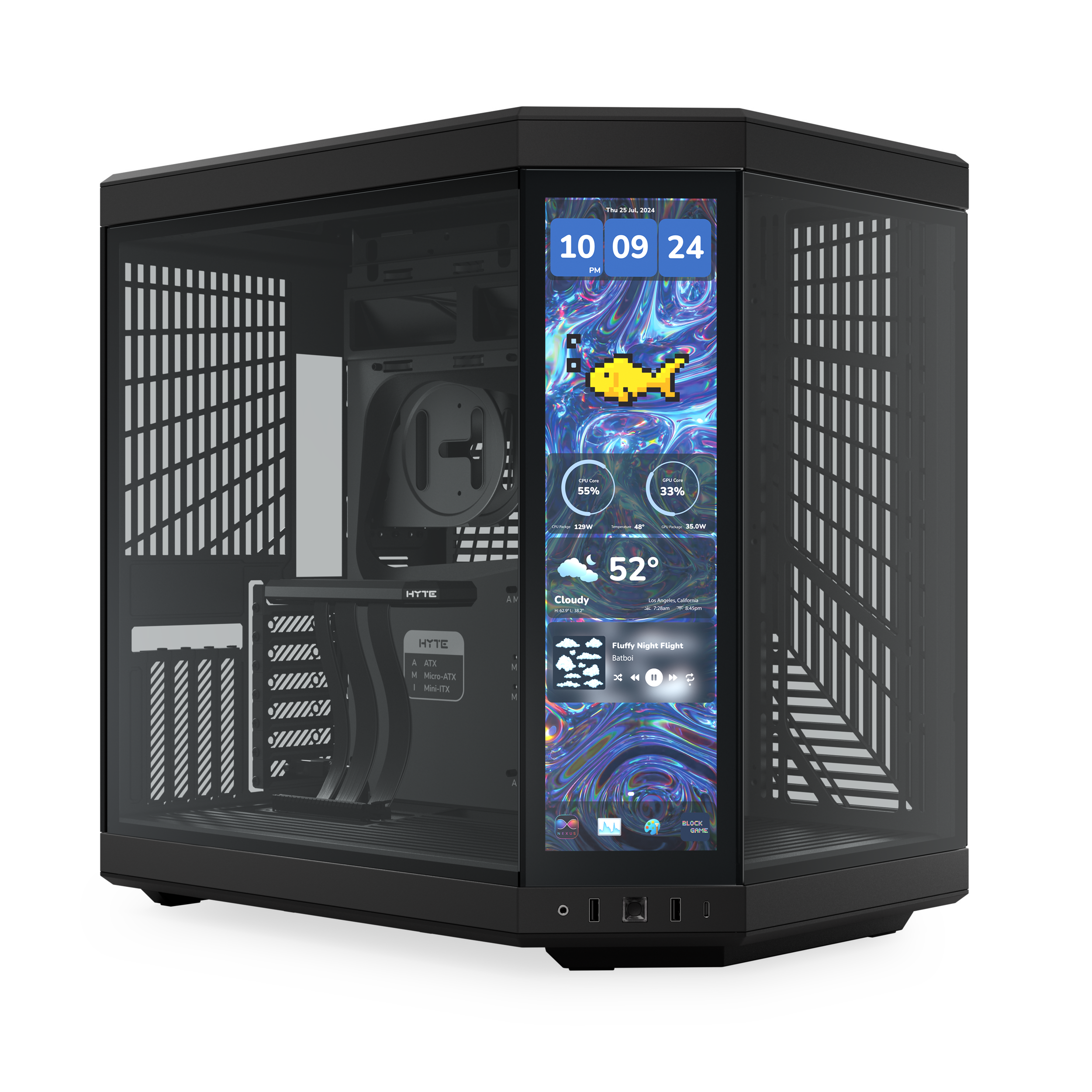 A large main feature product image of HYTE Y70 Touch Infinite Mid Tower Case w/ LCD (Pitch Black)