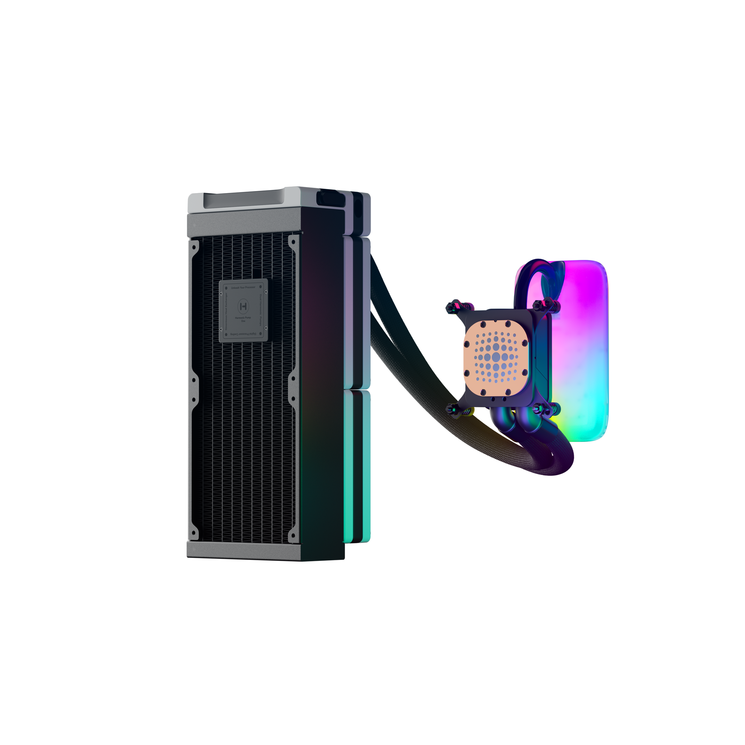 A large main feature product image of HYTE THICC Q60 240mm LCD AIO Liquid CPU Cooler