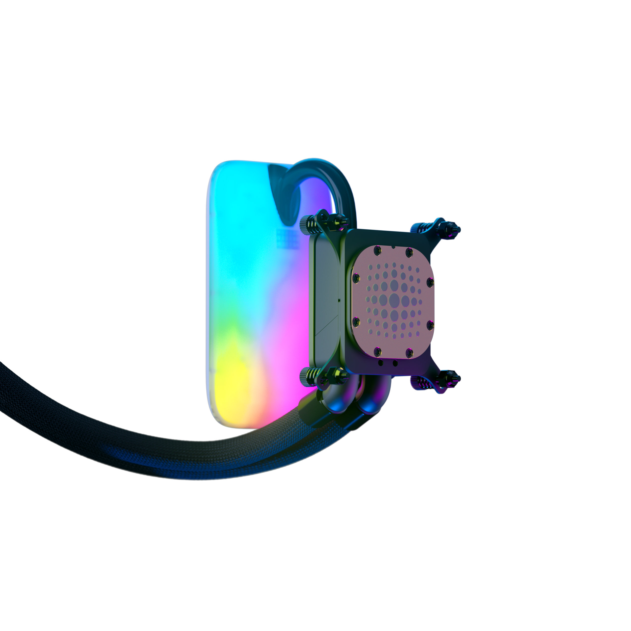 A large main feature product image of HYTE THICC Q60 240mm LCD AIO Liquid CPU Cooler