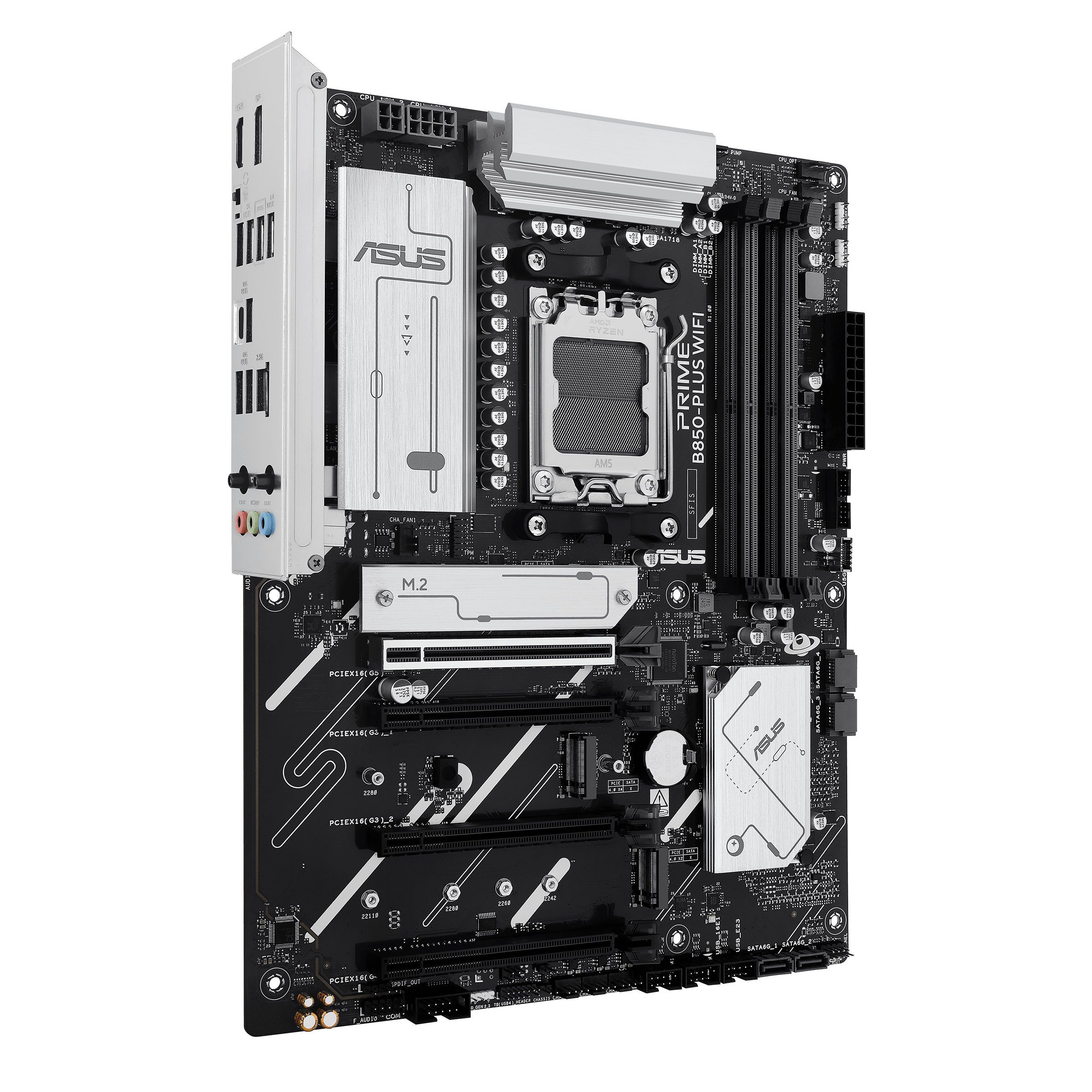A large main feature product image of ASUS PRIME B850-Plus WiFi-CSM AM5 ATX Desktop Motherboard