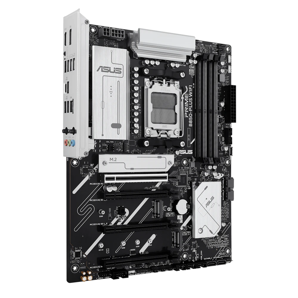 A large main feature product image of ASUS PRIME B850-Plus WiFi-CSM AM5 ATX Desktop Motherboard