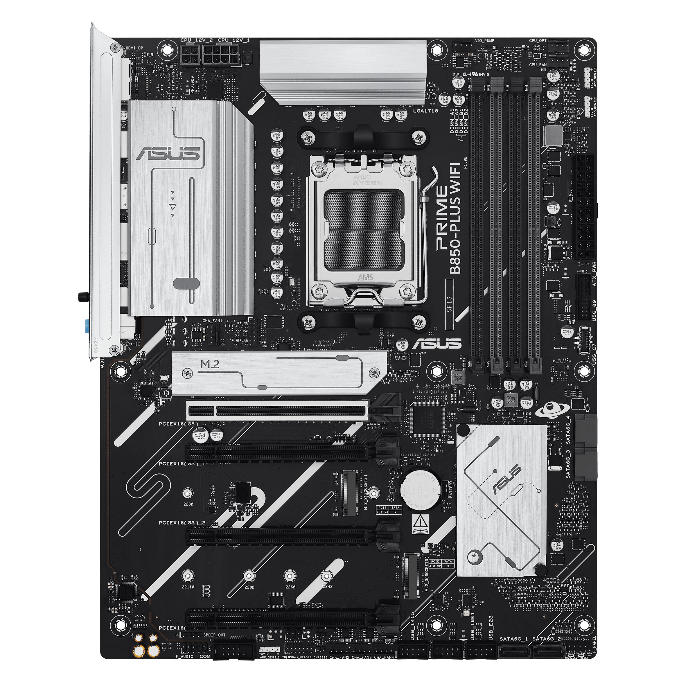 A large main feature product image of ASUS PRIME B850-Plus WiFi-CSM AM5 ATX Desktop Motherboard